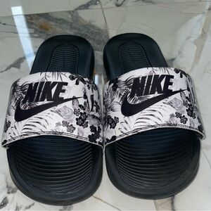 Nike Black and White Floral Slides